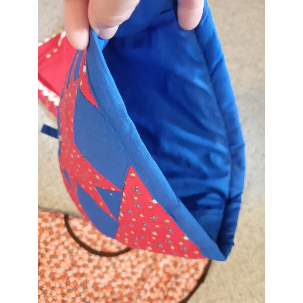 Handmade‎ MCM Pot Holder, Mitts & Half Apron Red Floral Kitchen Country Quilted